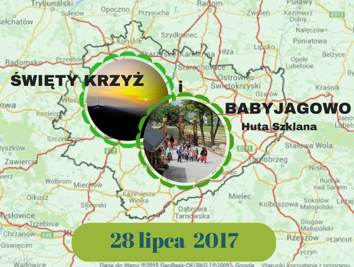 Mapa fragmentu Województwa Świętokrzyskiego z zaznaczonym Świętym Krzyżem i BabyJagowo